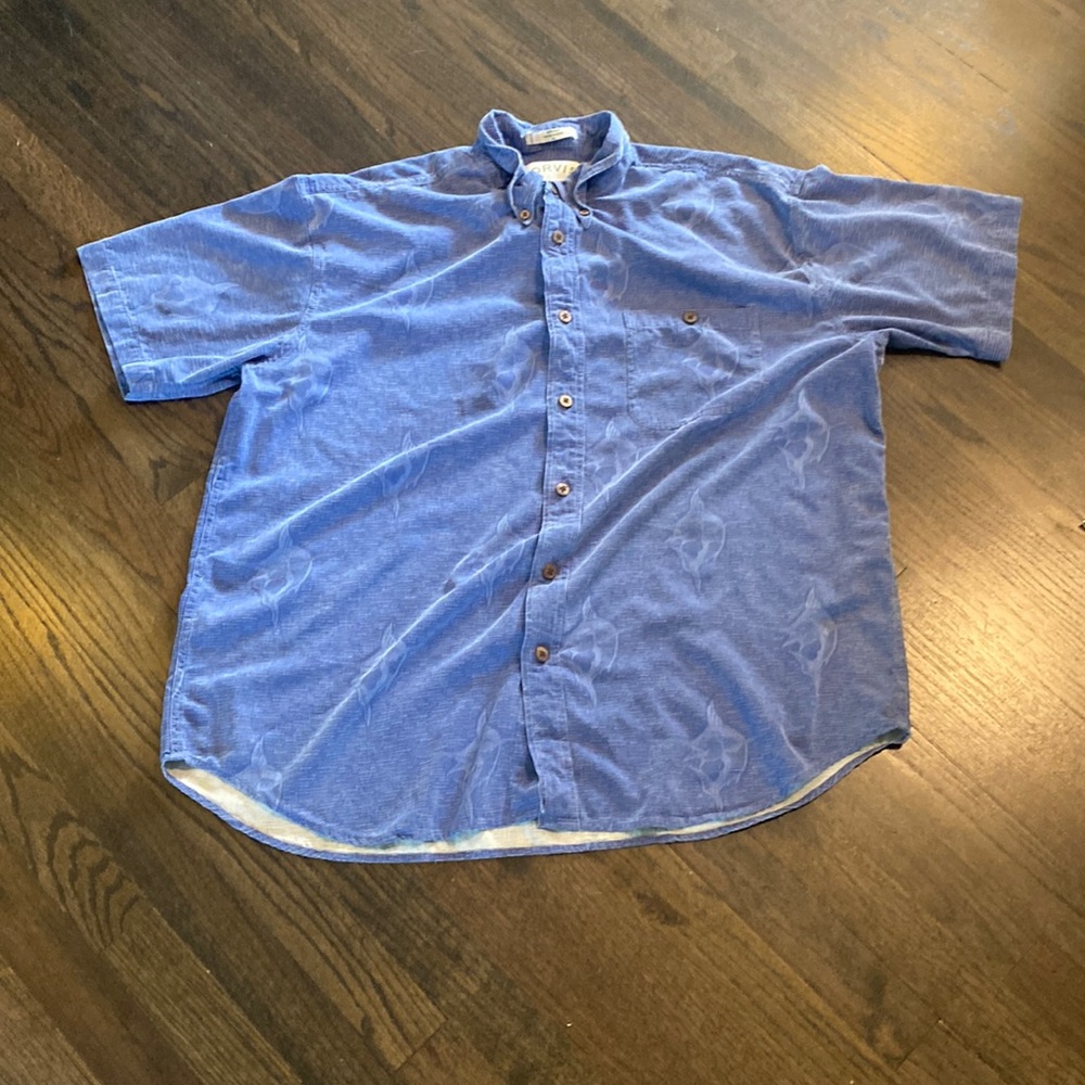 Orvis 100% Silk Blue Shirt Fish Swordfish XL VGUC